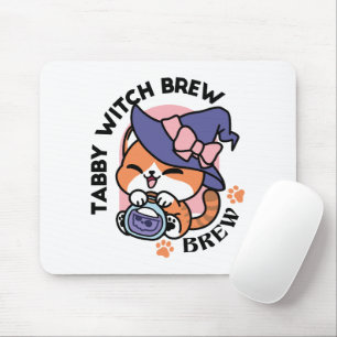 Tapis De Souris Tabby Witch Brew – Joli Design de Chat d'Halloween