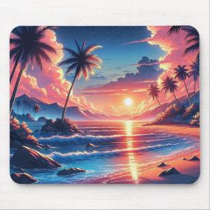 Tapis De Souris Tableau de plage du coucher de soleil tropical
