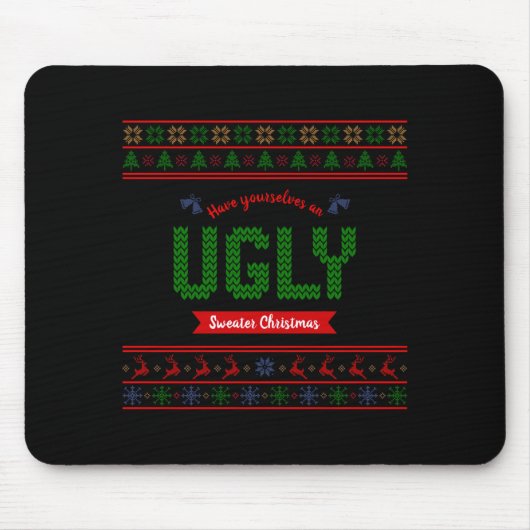 Tapis De Souris Tacky Christmas Nordic Knit Pattern Red Green Ugly (Devant)