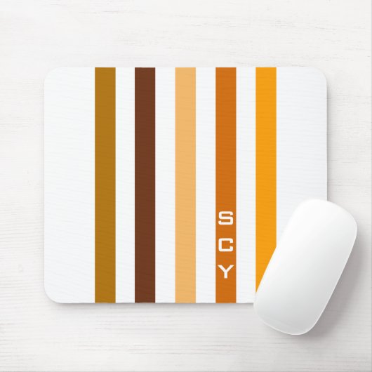 Tapis De Souris Tan Brown Orange Vertical Stripes Monogramme (Avec souris)