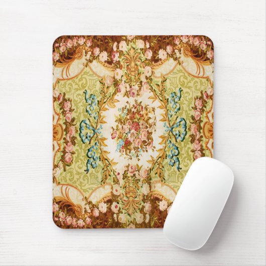 Tapis De Souris tapisserie baroque victorienne à fleurs rose brun (Avec souris)