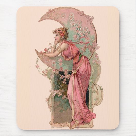TAPIS DE SOURIS TAROTS/ LADY DE LA LUNE, FLEURS EN ROSE (Devant)