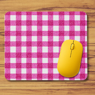 Tapis De Souris Tartan Pailleté Rose Élégant sur Fond Blanc