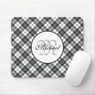 Tapis De Souris Tartan pattern Christmas black white Monogram