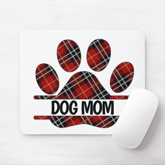 Tapis De Souris Tartan Plaid DOG MOM Pawprint (Avec souris)