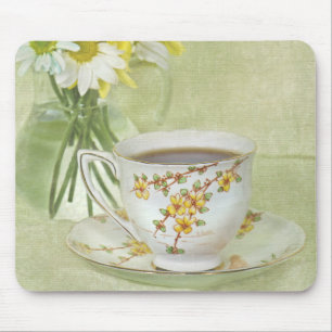 Tapis De Souris tasse à thé antique avec des marguerites