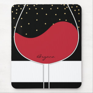 Tapis de souris Tasse à vin rouge Or Noir & Blanc