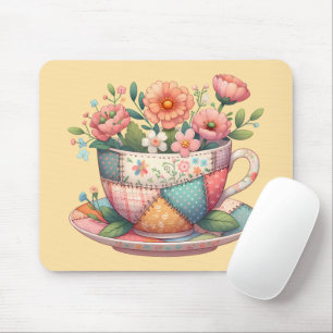 Tapis De Souris Tasse en patchwork avec des fleurs fantaisistes