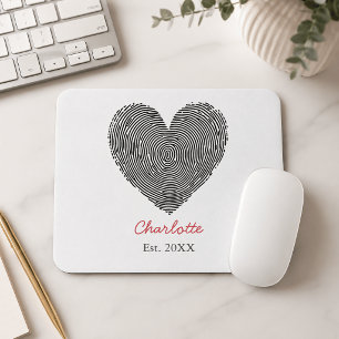 Tapis De Souris Tatouage de doigt de cœur minimaliste Nom personna