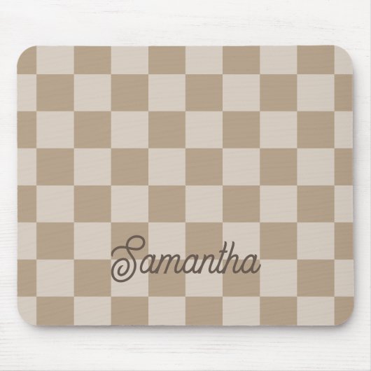 Tapis De Souris Taupe Chèques Beige Nom du script (Devant)