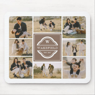 Tapis De Souris Taupe White Monogramme & Année Photo Collage