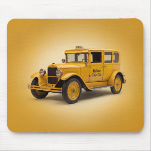 Tapis De Souris Taxi jaune des années 1920 sur fond jaune