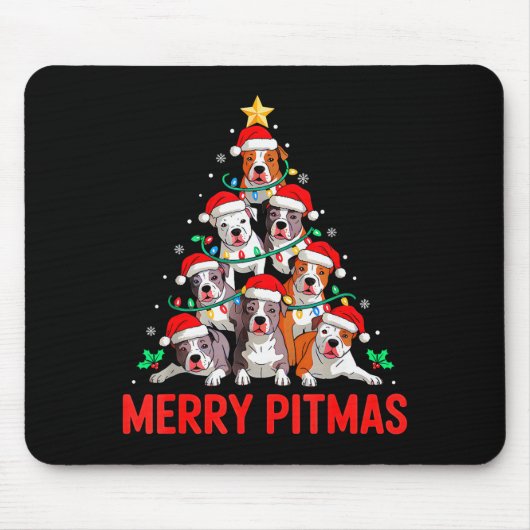 Tapis De Souris Tbull Dog Tree Xmas Light Santa Hat Christmas Merr (Devant)