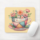 Tapis De Souris Teacup Patchwork avec Fleurs Whimsical (Avec souris)
