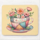 Tapis De Souris Teacup Patchwork avec Fleurs Whimsical (Devant)
