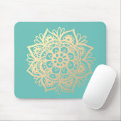 Tapis De Souris Teal Green et Gold Mandala Flower (Avec souris)