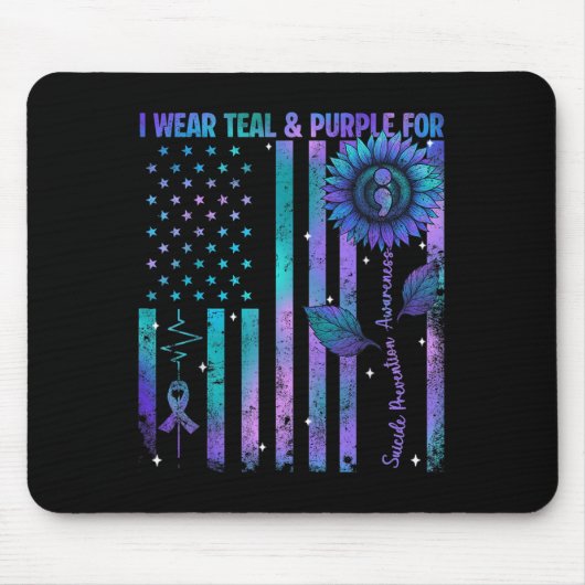 Tapis De Souris Teal Purple Us Usa Flag Suicide Prevention Awarene (Devant)