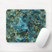 Tapis De Souris Teal Turquoise Faux Gold Minerals Agate Pattern (Avec souris)