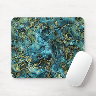 Tapis De Souris Teal Turquoise Faux Gold Minerals Agate Pattern