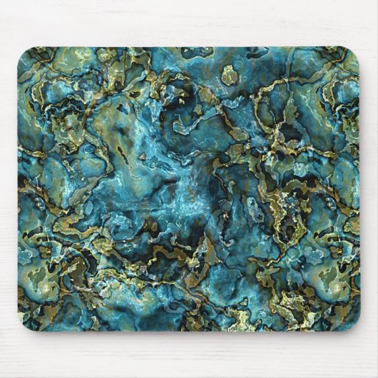 Tapis De Souris Teal Turquoise Faux Gold Minerals Agate Pattern (Devant)