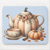 Tapis De Souris Teapot citrouille avec fleurs d'automne (Devant)