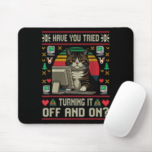 Tapis De Souris Tech Suprts Cat Engineer Computer Ugly Christmas S (Avec souris)