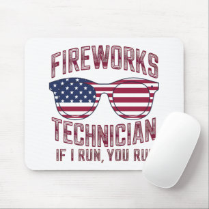 Tapis De Souris Technicien de feux d'artifice 4 juillet drôle USA