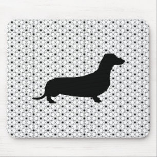Tapis De Souris Teckel noir de silhouette sur noir et blanc