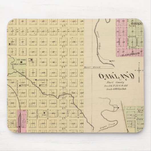 Tapis De Souris Tekamah, Oakland et Lyons, Nebraska (Devant)