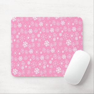 Tapis De Souris Tempête de flocons de neige en rose pastel