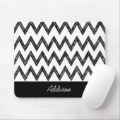 Tapis De Souris Tendance crayon noir et blanc Chevron avec nom (Avec souris)