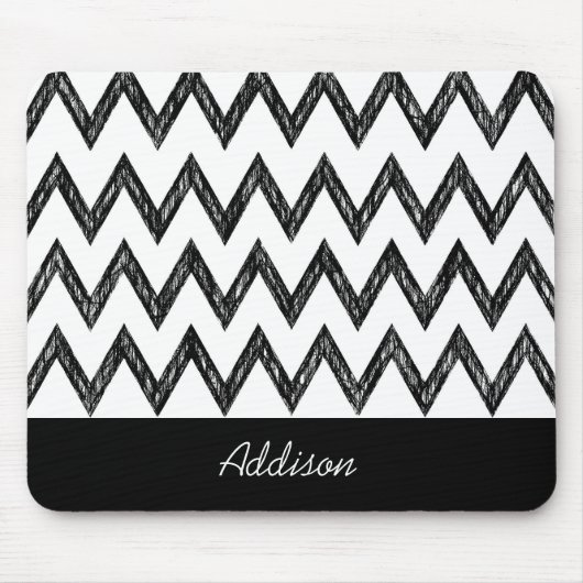 Tapis De Souris Tendance crayon noir et blanc Chevron avec nom (Devant)