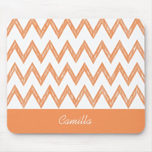 Tapis De Souris Tendance Crayon Orange Chevron Zigzags Avec Nom (Devant)