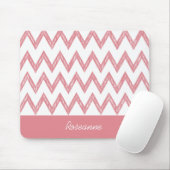 Tapis De Souris Tendance crayon rose Chevron Zigzags avec nom (Avec souris)