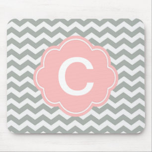 Tapis De Souris Tendance, moderne, élégant monogramme chevron gris