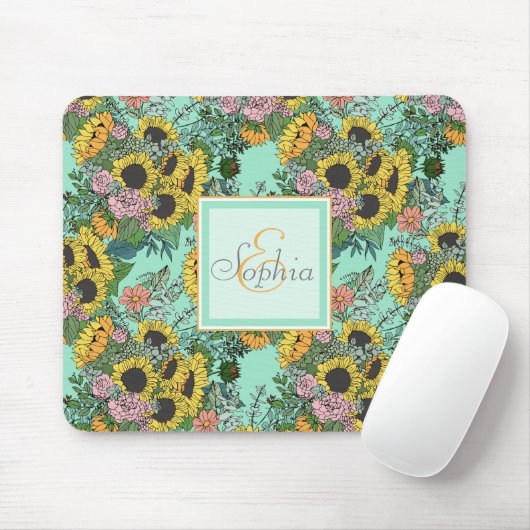 Tapis De Souris Tendance tournesol jaune et rose roses design (Avec souris)