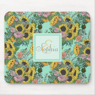 Tapis De Souris Tendance tournesol jaune et rose roses design