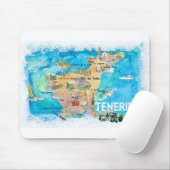 Tapis De Souris Tenerife Canarias Spain Illustrated Map with Landm (Avec souris)