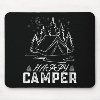 Tapis De Souris Tente de campeur heureux rétro forêt de pins lune 