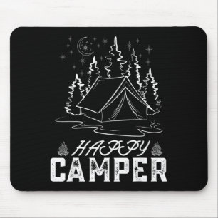 Tapis De Souris Tente de campeur heureux rétro Forêt de pins Nuit