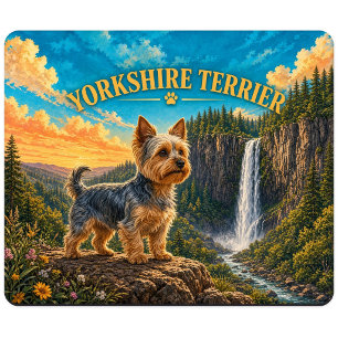 Tapis De Souris Térrier du Yorkshire, Columbia Falls Aquarelle Vin