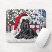 Tapis De Souris Terrier écossais de Noël sur tapis blanc (Avec souris)