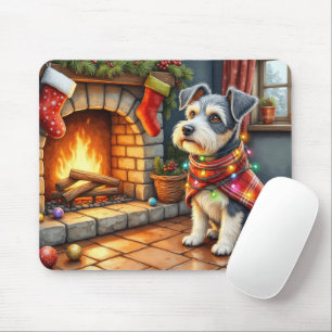 Tapis De Souris Terrier Tchèque Cheminée avec Lumières de Noël