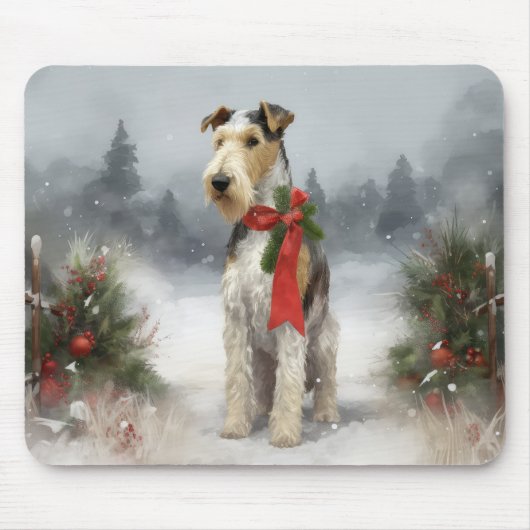 Tapis De Souris Terrier Wirefox dans la neige Noël (Devant)