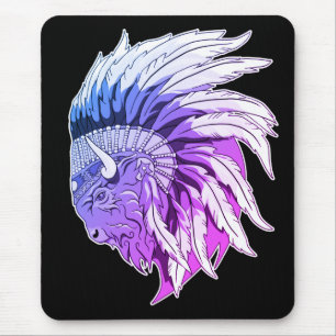 Tapis De Souris Tête de buffle avec coiffure indienne