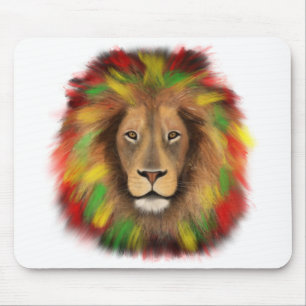 Tapis De Souris Tête de lion Rasta rouge jaune vert dessin Jamaïqu