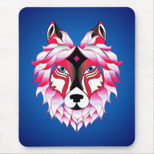 Tapis De Souris Tête de loup rose Polygone Design-24631