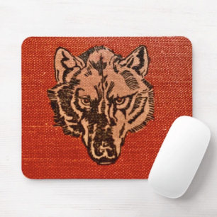Tapis De Souris Tête de loup sur fond rouge