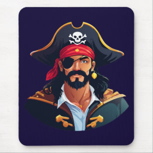 Tapis De Souris Tête de pirate avec chapeau de marin et cache-œil