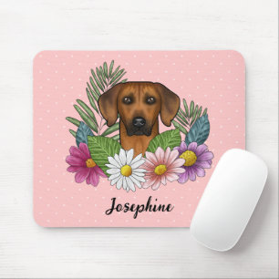 Tapis De Souris Tête de Rhodesian Ridgeback Fleurs Colorées Et Nom